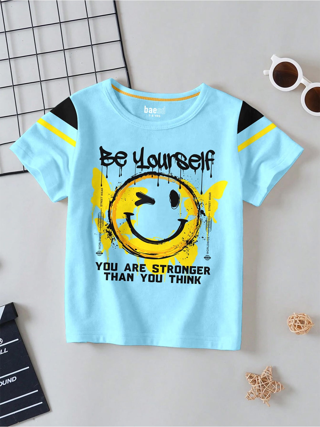 

BAESD Boys Typography Printed Round Neck Short Sleeves Cotton T-shirt, Blue