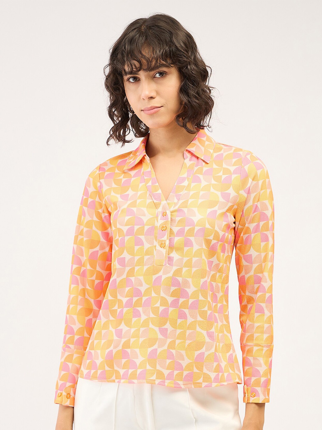

SALT ATTIRE Geometric Printed Shirt Style Top, Orange