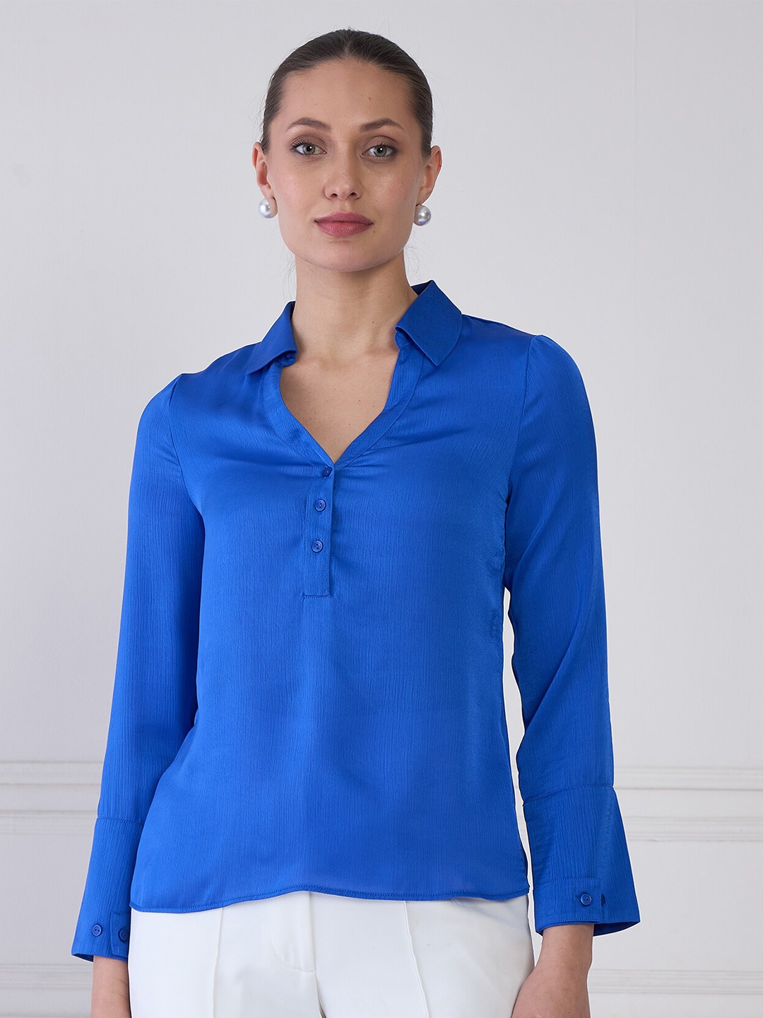 

SALT ATTIRE Bell Sleeves Regular Shirt Style Top, Blue