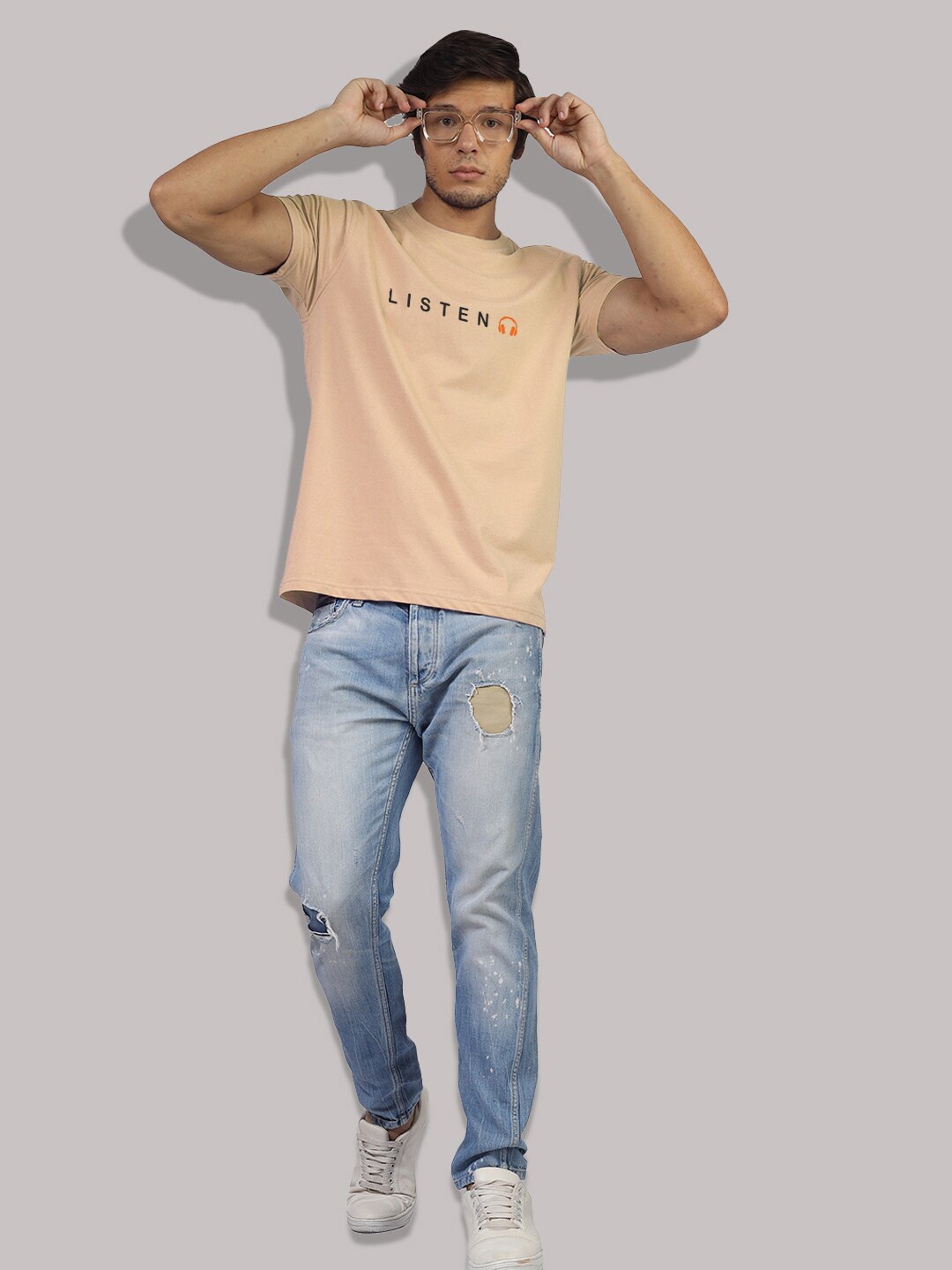 

Greylongg Typography Printed Round Neck T-shirt, Beige