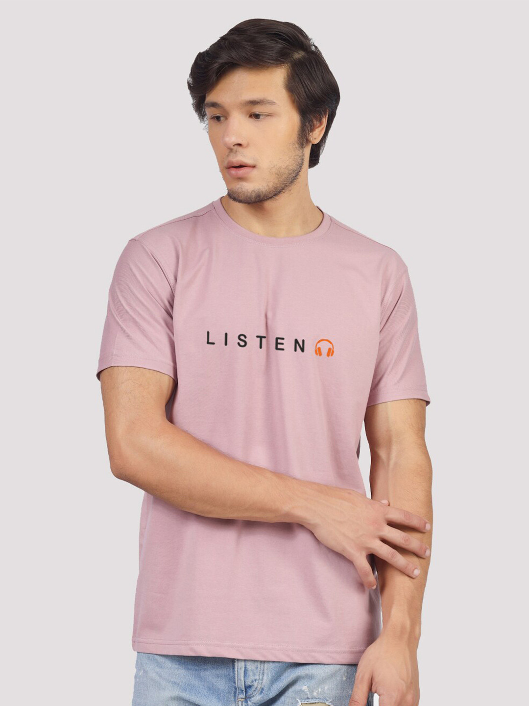 

Greylongg Typography Round Neck Short Sleeves T-shirt, Peach