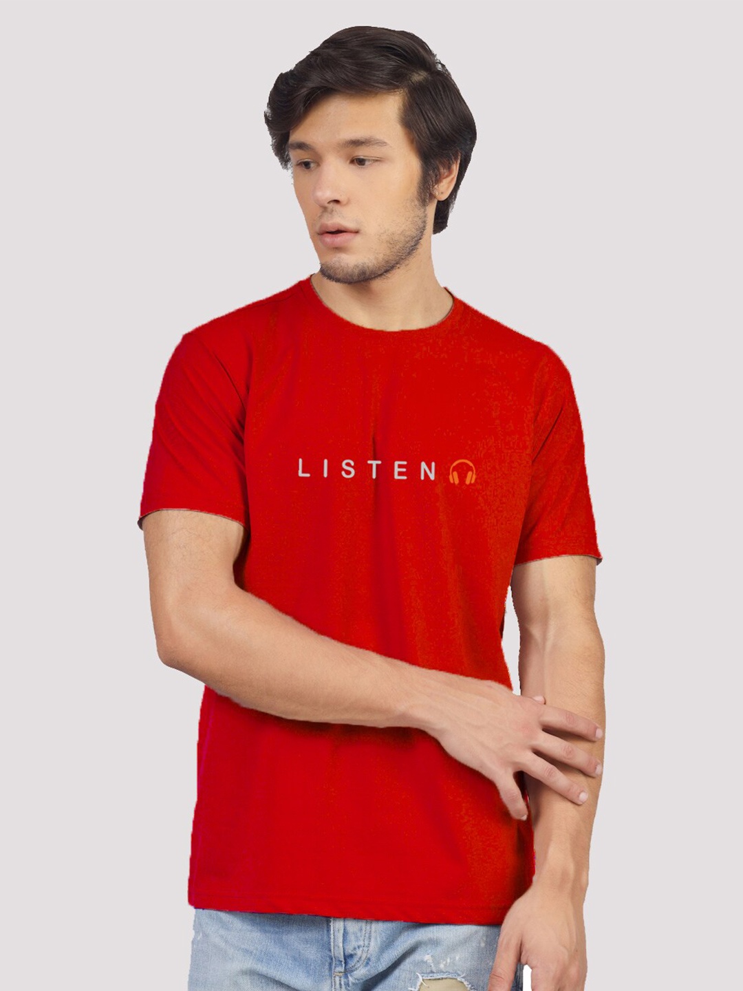 

Greylongg Typography Printed Round Neck T-shirt, Red