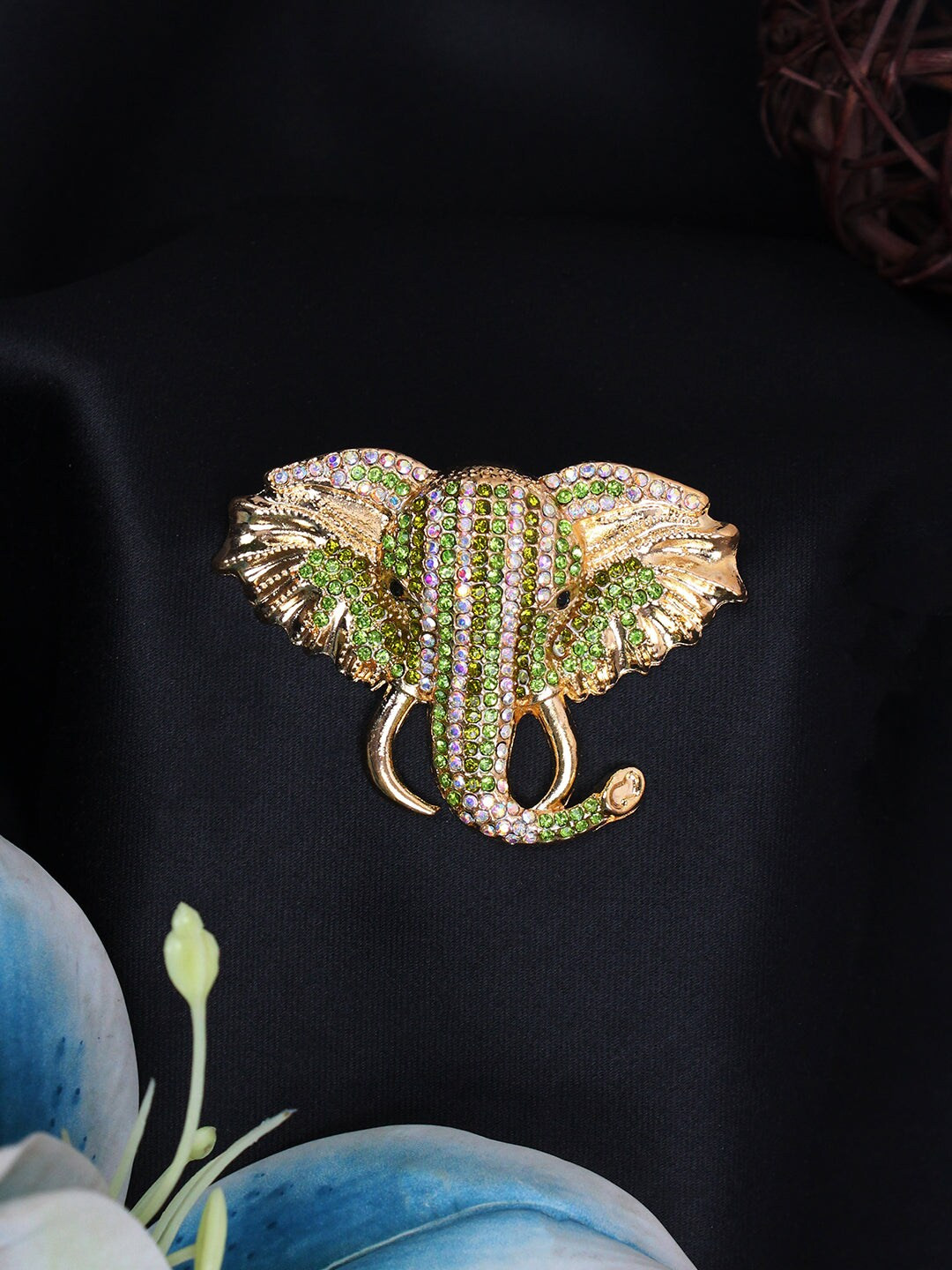 

Kavove Majesty Elephant Men Statement Brooch, Green