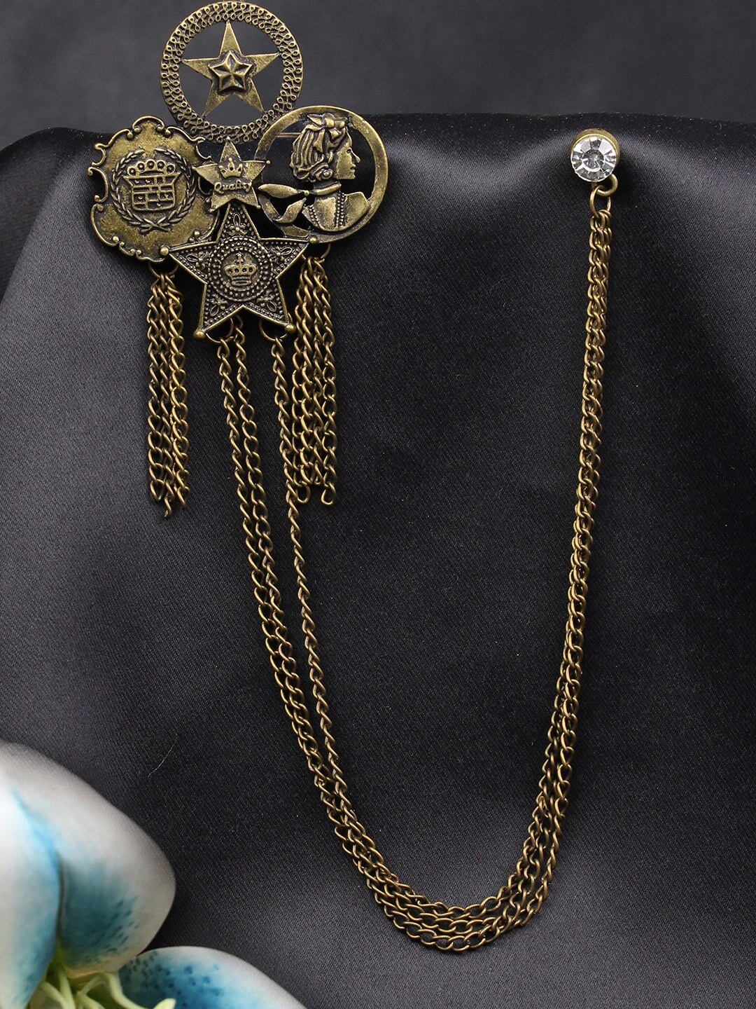 

Kavove Men Stone-Studded Statement Brooch, Gold