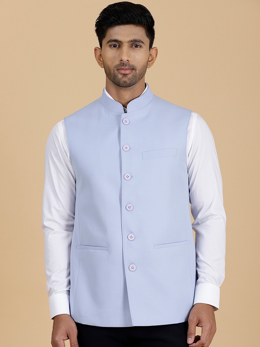 

MODI JACKET Woven Design Woollen Nehru Jacket, Blue