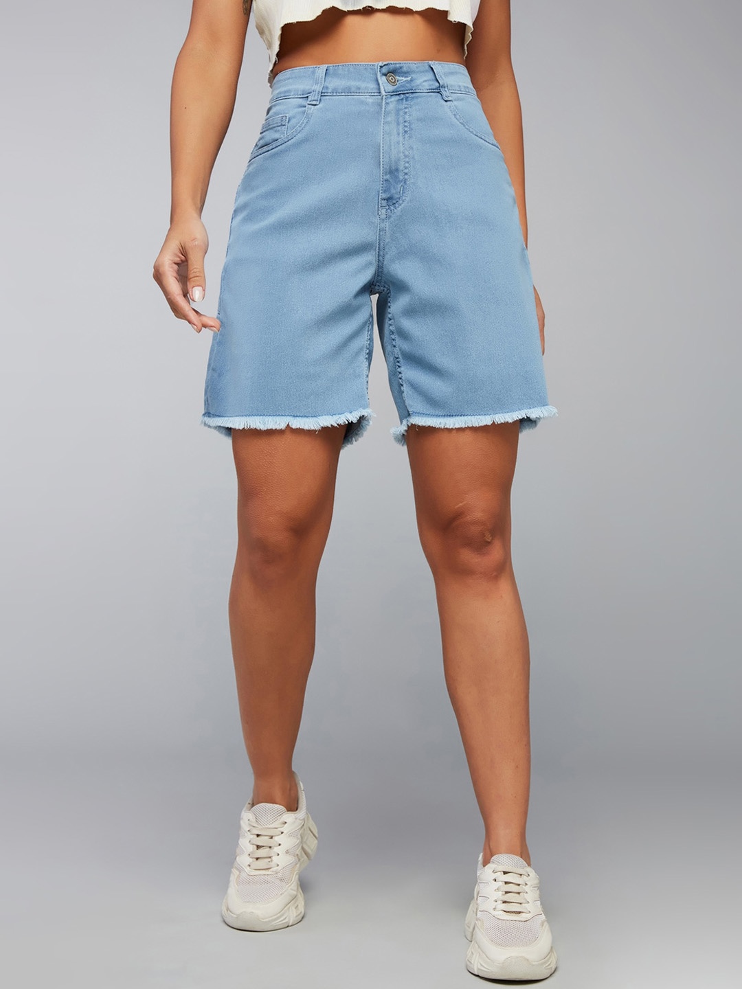 

DOLCE CRUDO Women High-Rise Denim Shorts, Blue
