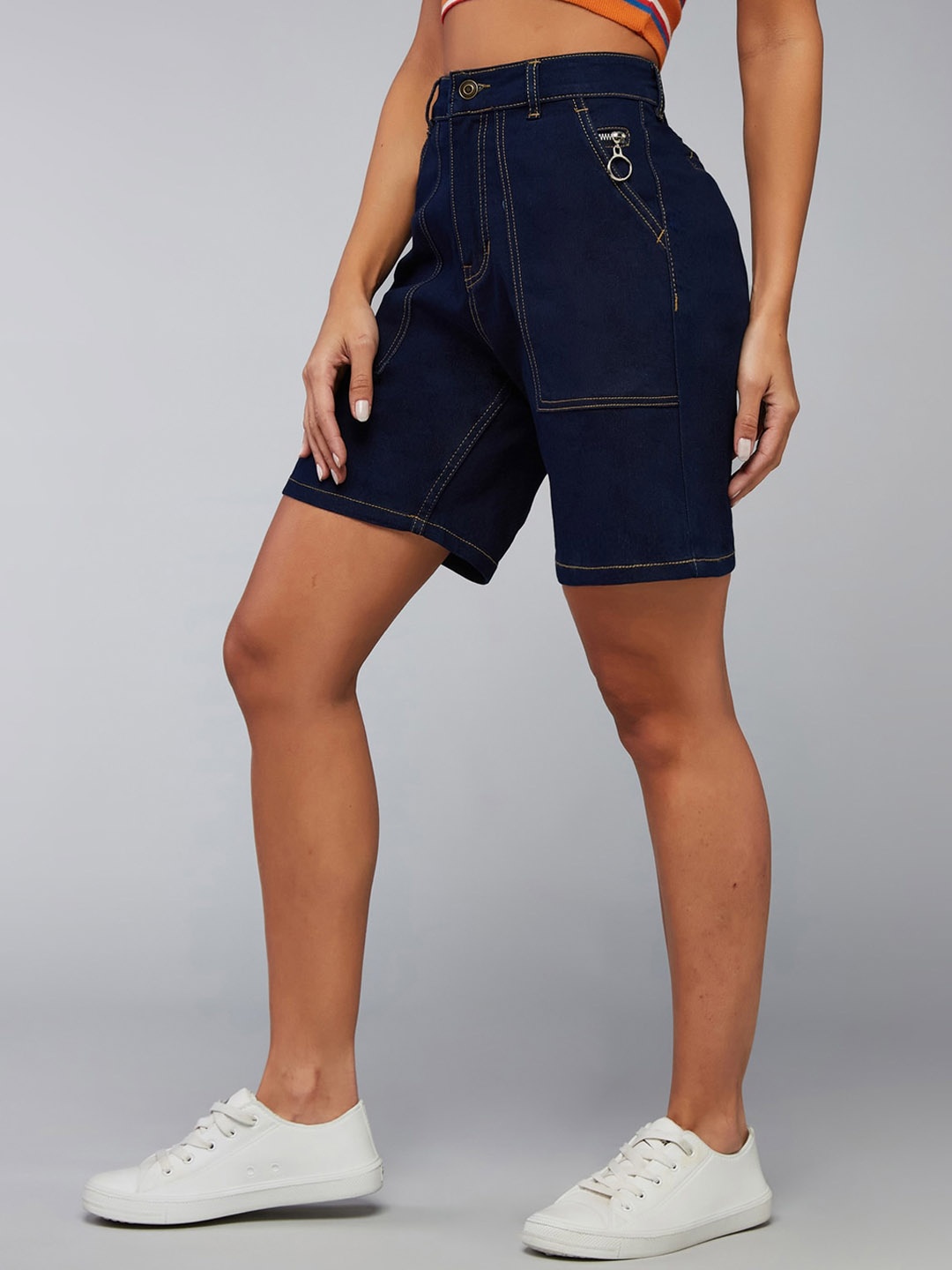 

DOLCE CRUDO Women High-Rise Denim Shorts, Blue