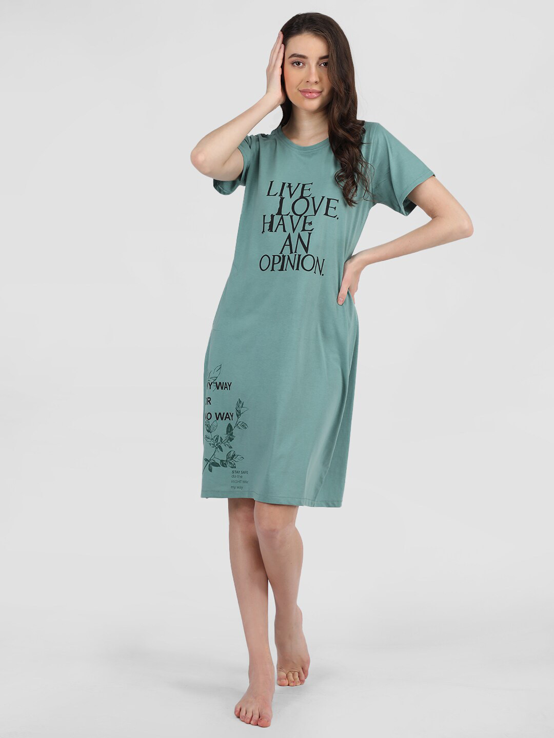 

Duchess Typography Printed T-shirt Nightdress, Blue