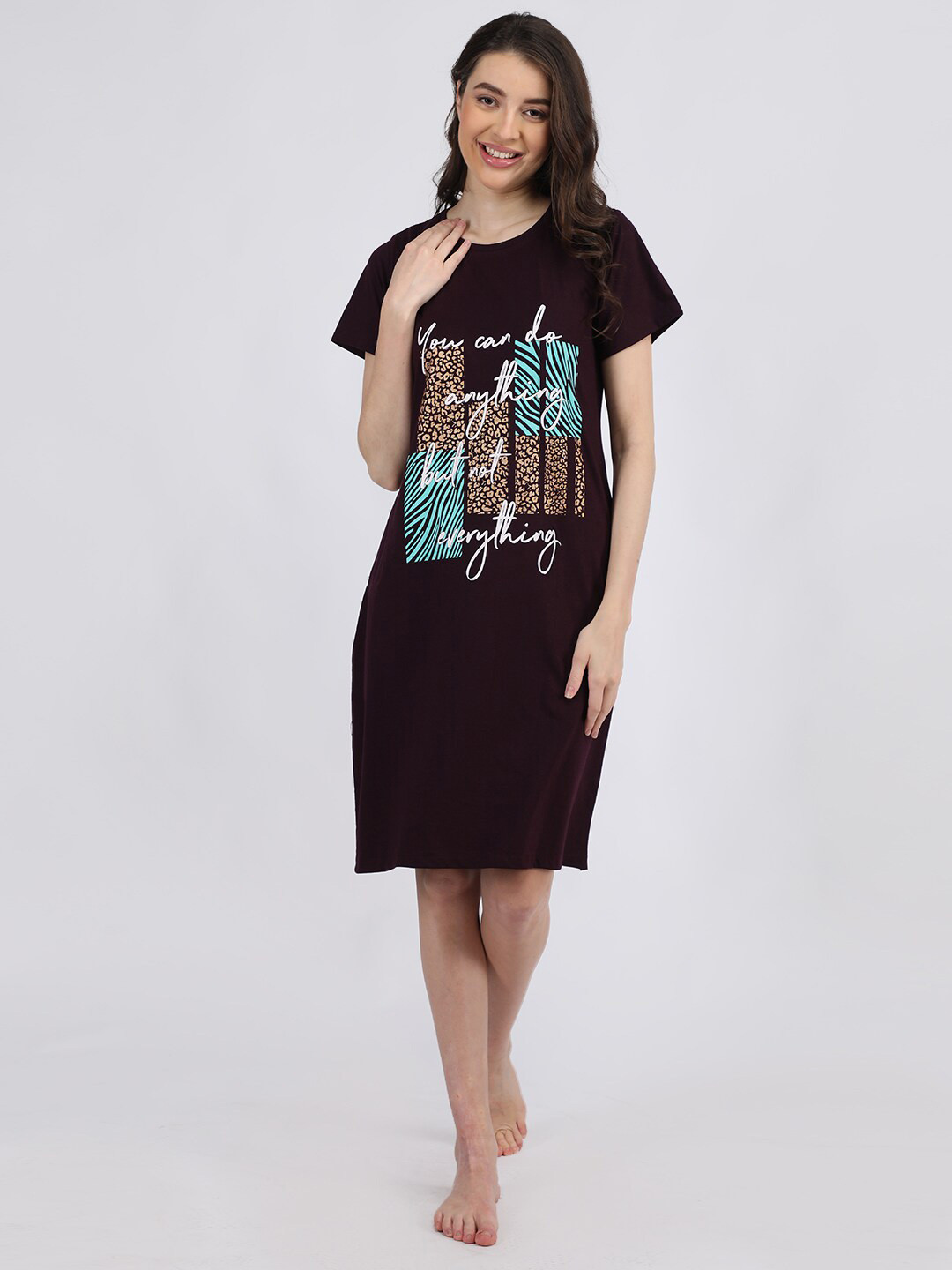 

Duchess Typography Printed T-shirt Nightdress, Brown