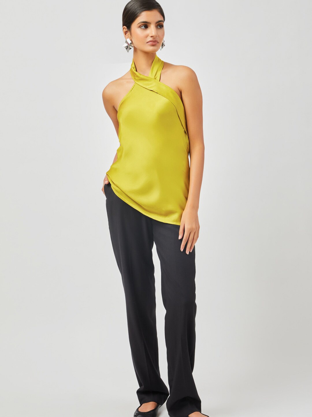 

Contemponari Halter Neck Backless Satin Top, Yellow