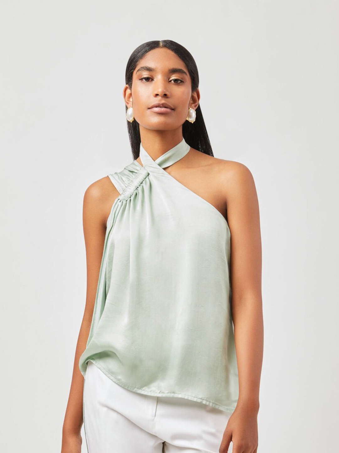 

Contemponari Halter Neck Gathered Ruched Modal Top, Green