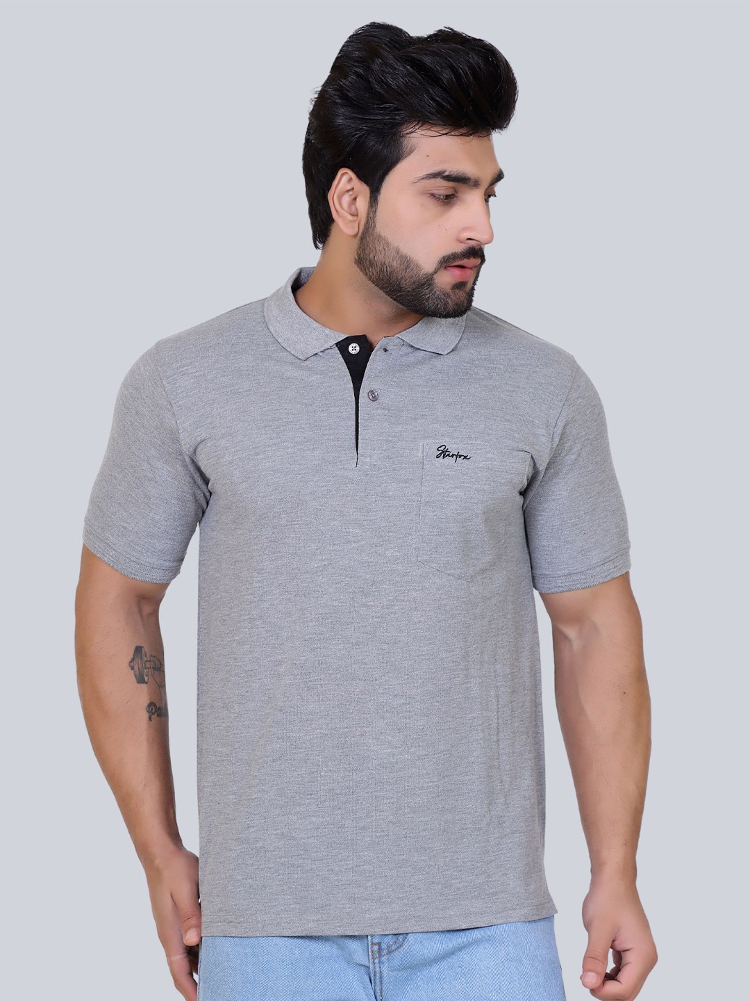 

STARFOX Polo Collar Short Sleeves Regular Fit T-shirt, Grey