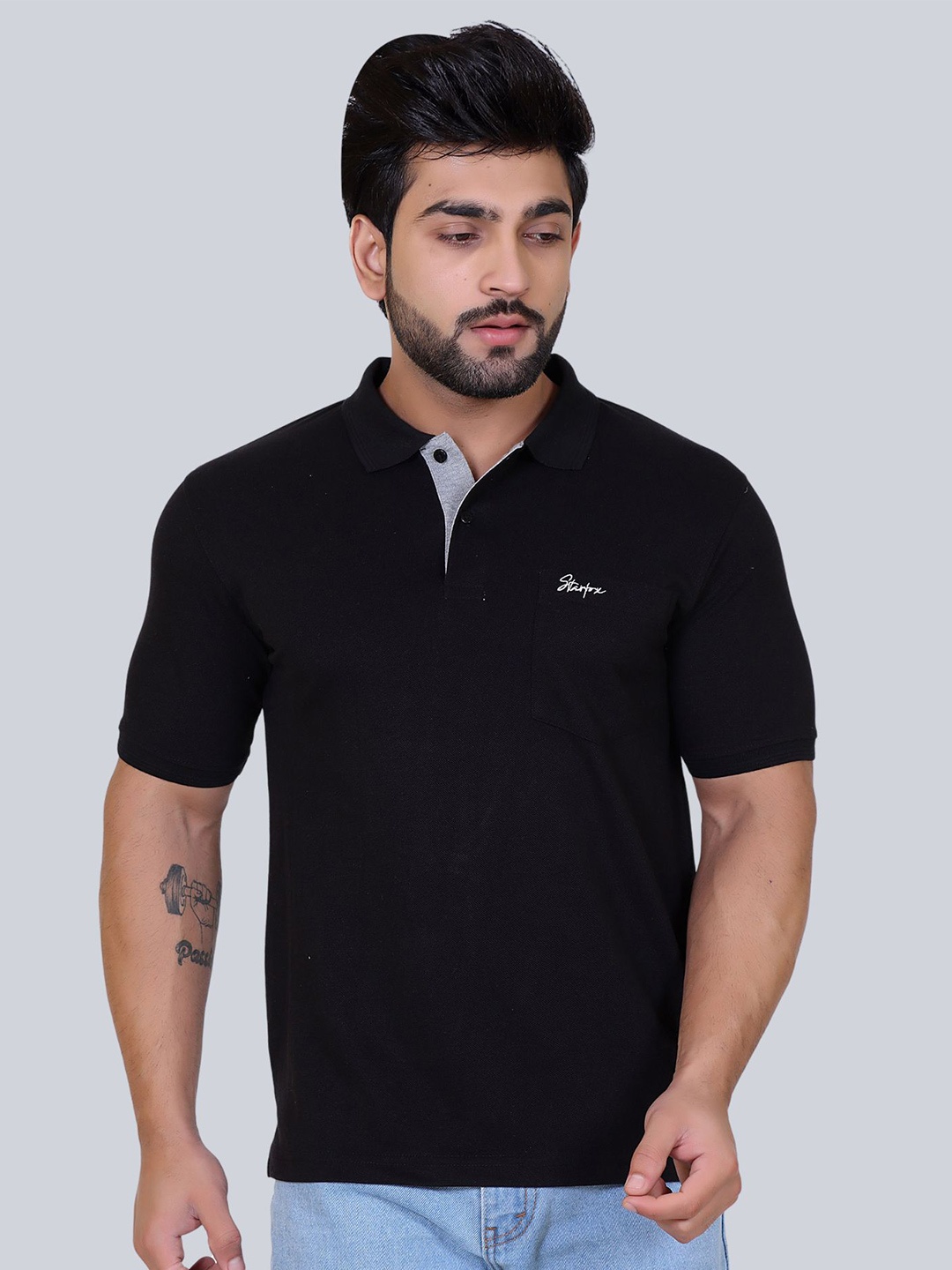 

STARFOX Polo Collar Casual T-shirt, Black