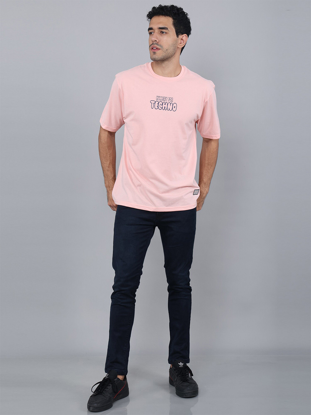 

STARFOX Printed Round Neck Drop-Shoulder Sleeves Regular Fit T-shirt, Pink