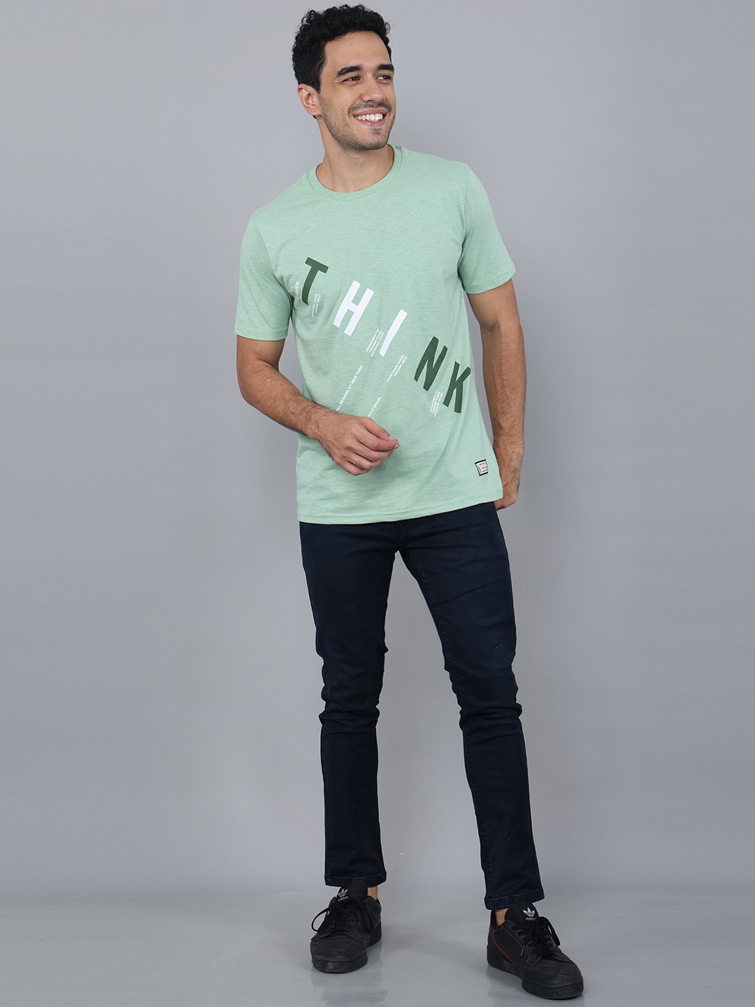 STARFOX Men Typography Printed Cotton Casual T-shirt, Green