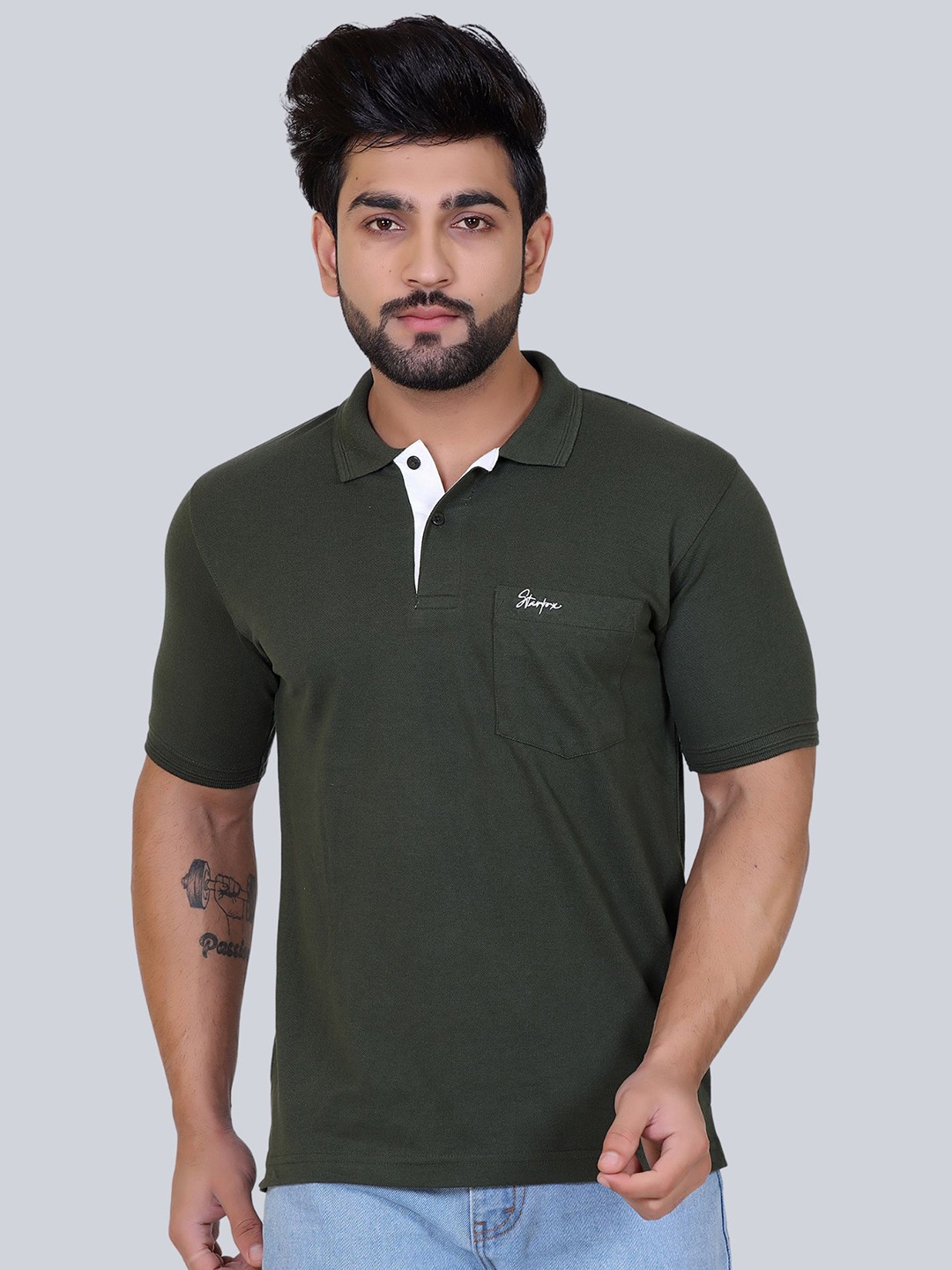 

STARFOX Polo Collar Short Sleeves Regular Fit T-shirt, Olive