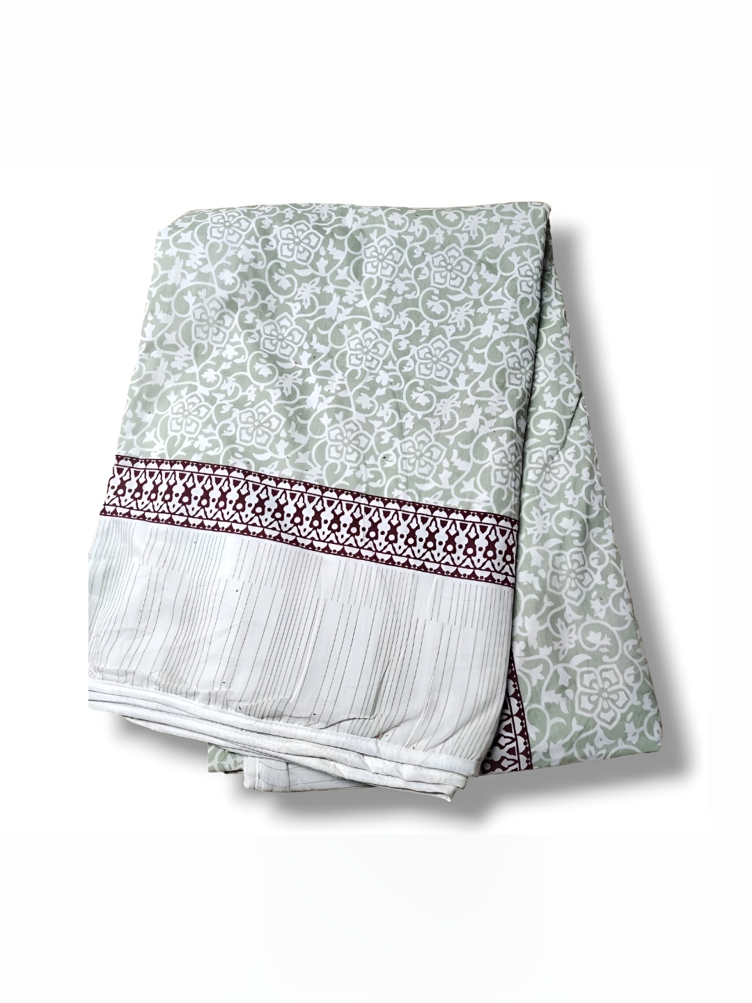 

SARYU HOMES Green & White Floral AC Room 150 GSM Single Bed Dohar
