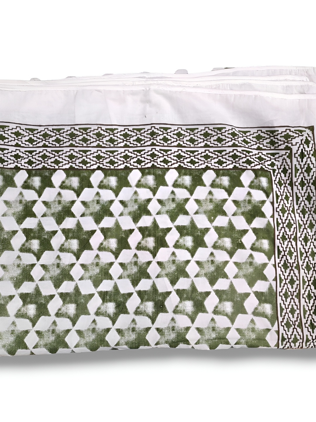 

SARYU HOMES Green & White Geometric AC Room 150 GSM Single Bed Dohar