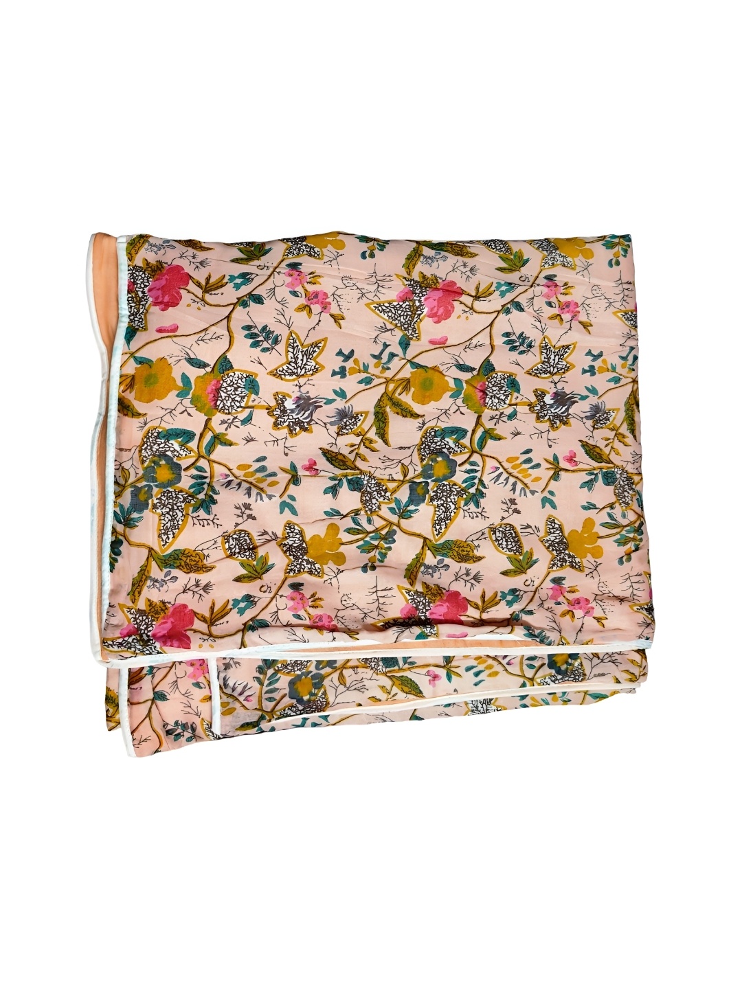 

SARYU HOMES Peach-Coloured & Green Floral AC Room 150 GSM Single Bed Dohar