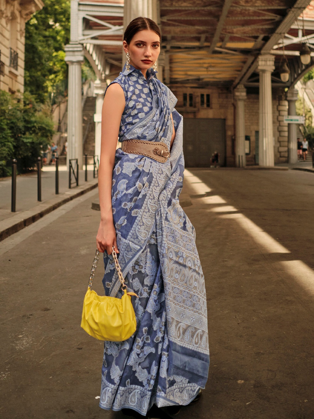 

Mitera Paisley Zari Organza Saree, Blue
