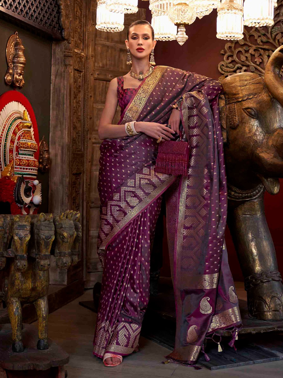 

Mitera Woven Design Zari Silk Blend Saree, Purple