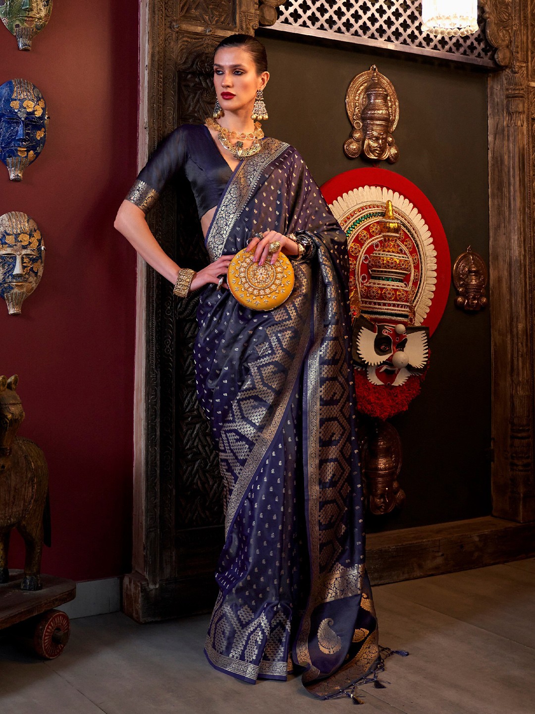 

Mitera Woven Design Zari Silk Blend Saree, Purple