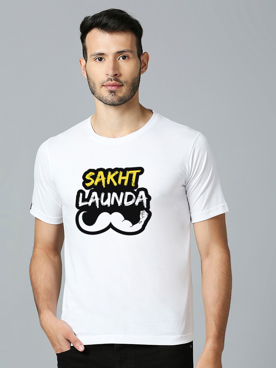

MOD ECRU Printed Round Neck Short Sleeves Cotton T-shirt, White