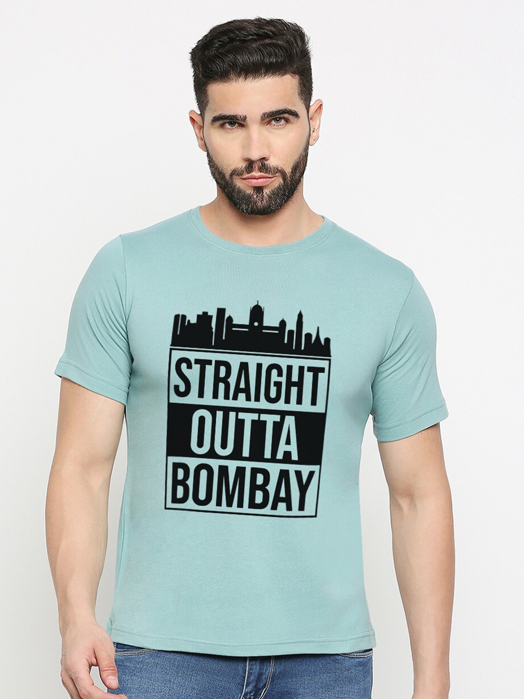 

MOD ECRU Typography Printed Round Neck Short Sleeves Cotton T-shirt, Green