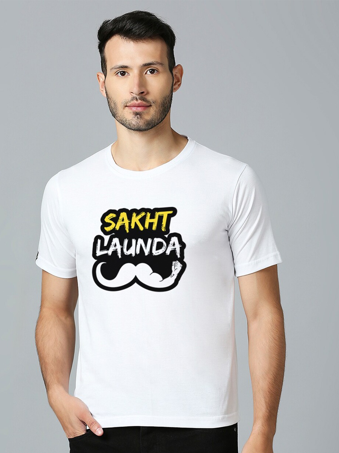 

MOD ECRU Typography Printed Round Neck Cotton T-shirt, White