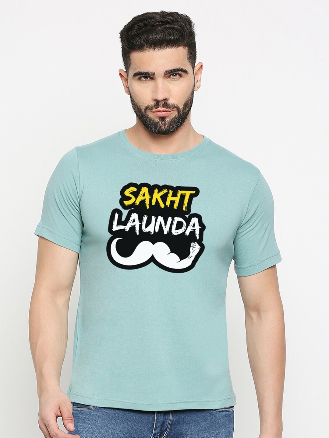 

MOD ECRU Typography Printed Round Neck Cotton T-shirt, Green