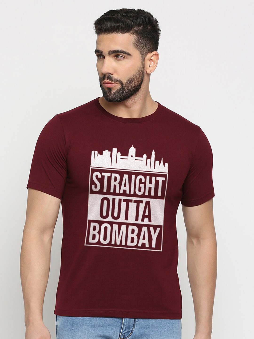 

MOD ECRU Typography Printed T-shirt, Maroon