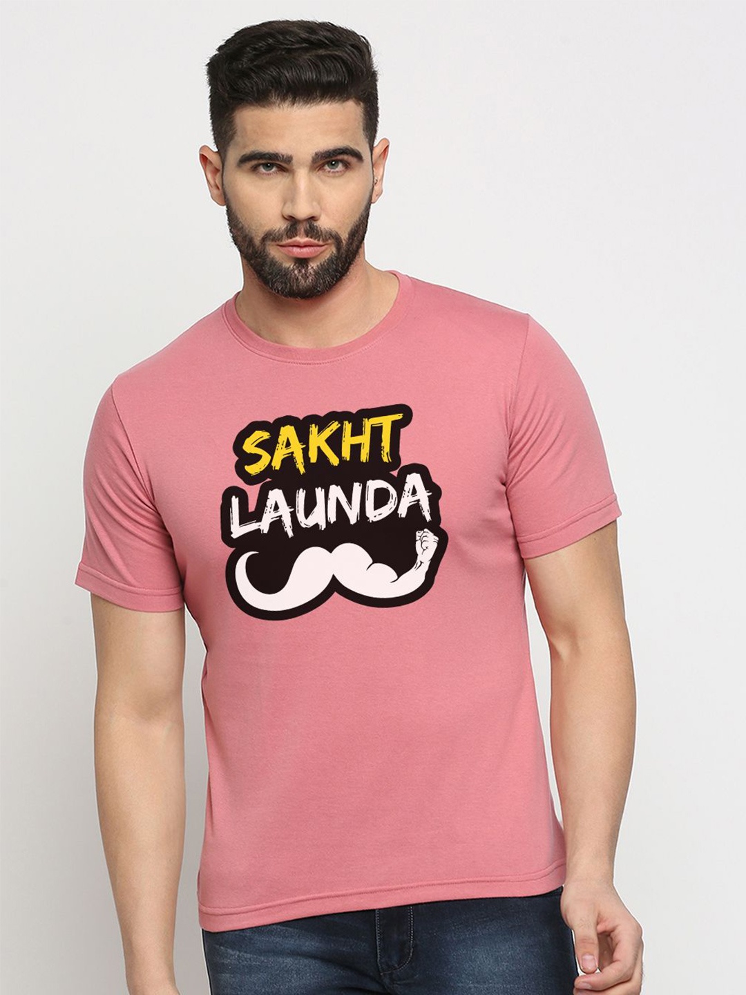 MOD ECRU Unisex Typography Printed Round Neck Cotton T-shirt, Pink