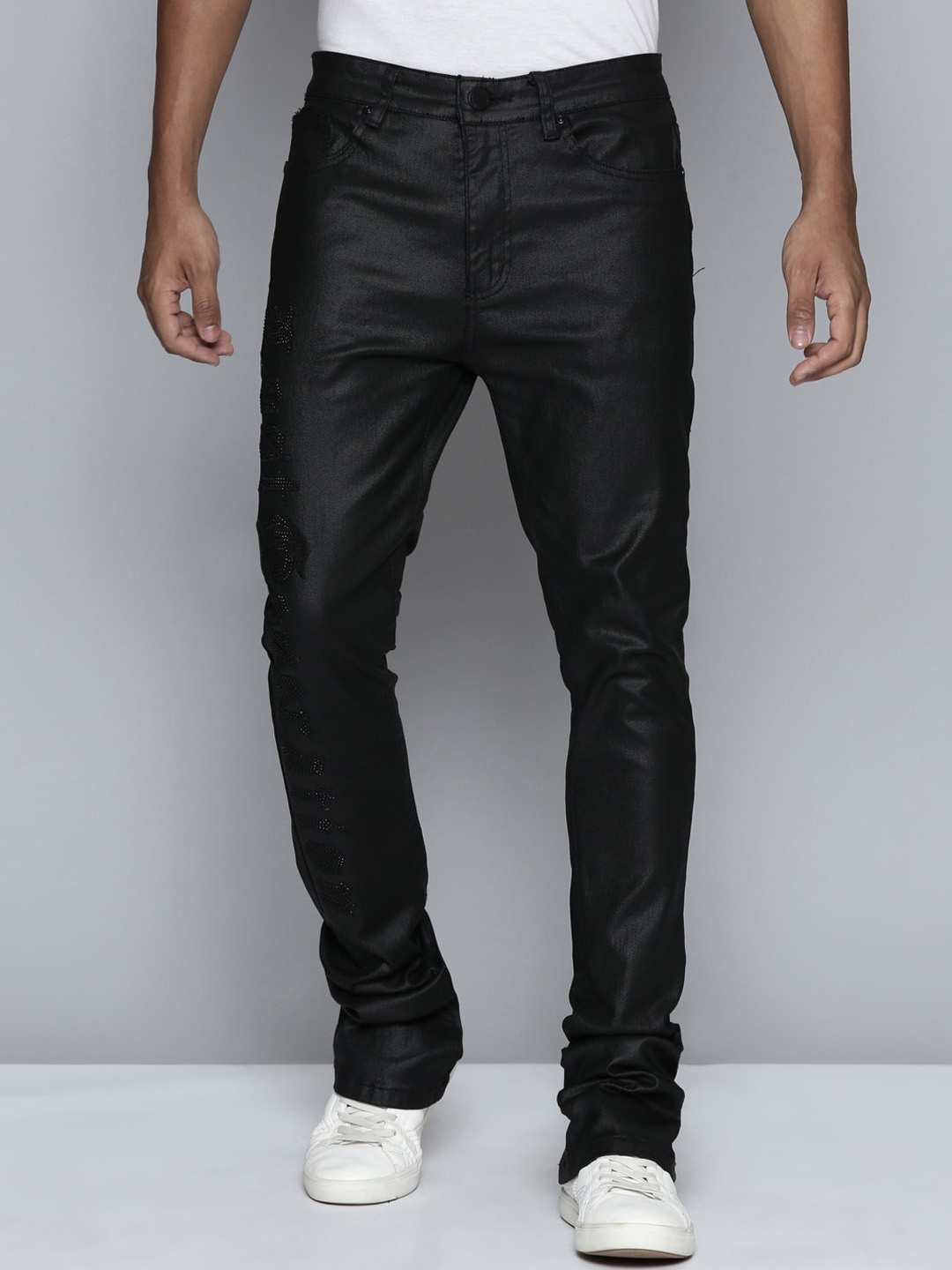

WAIMEA Men Classic Mid-Rise Bootcut Clean Look Embellished Stretchable Jeans, Black