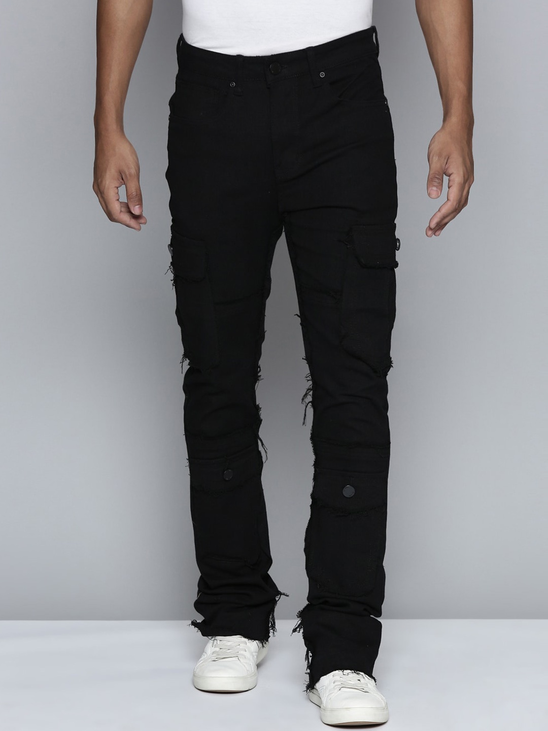 

WAIMEA Men Classic Bootcut Mildly Distressed Stretchable Jeans, Black