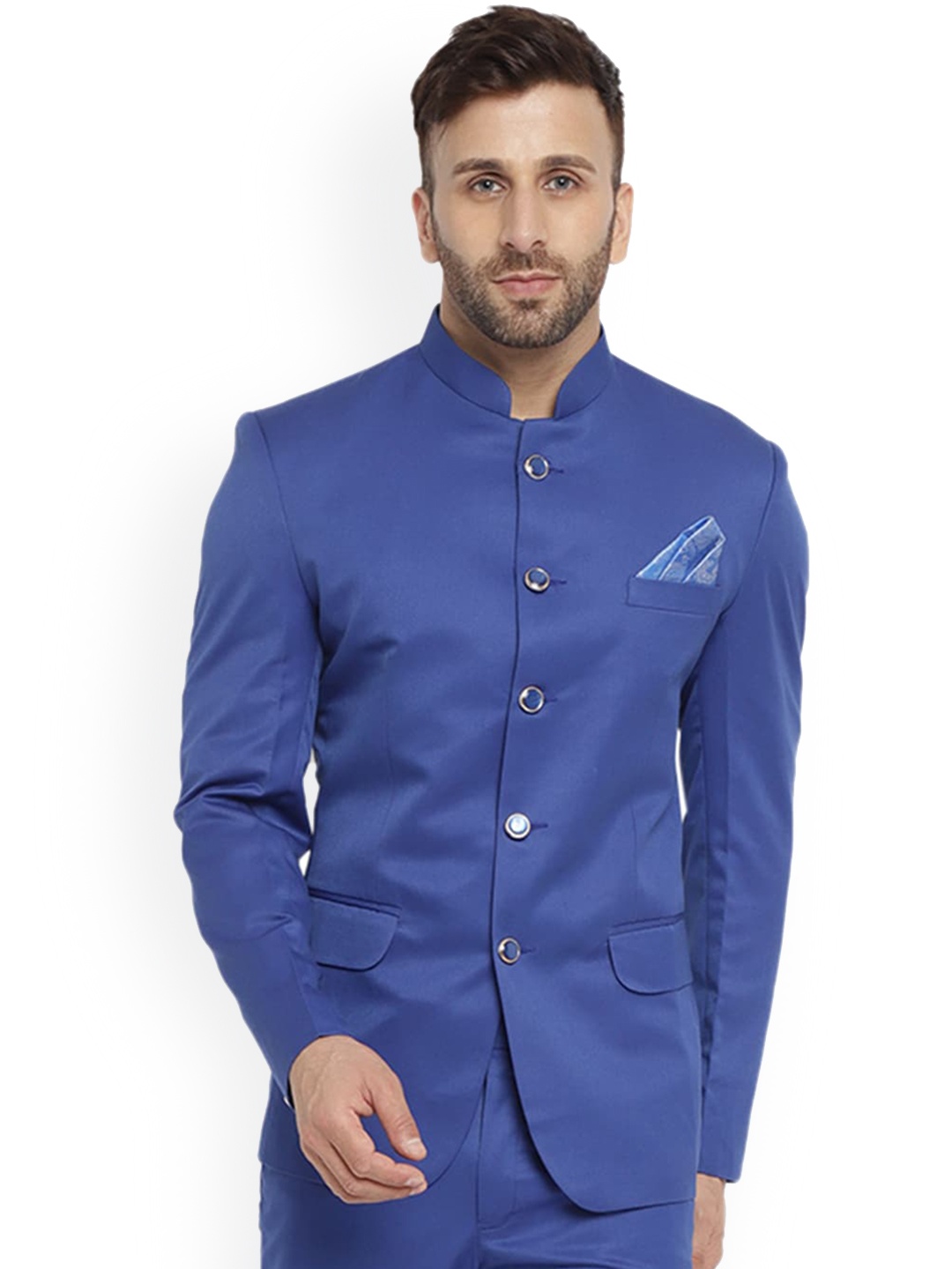 

REFULGENT Mandarin Collar Bandhagala Party Blazer, Blue
