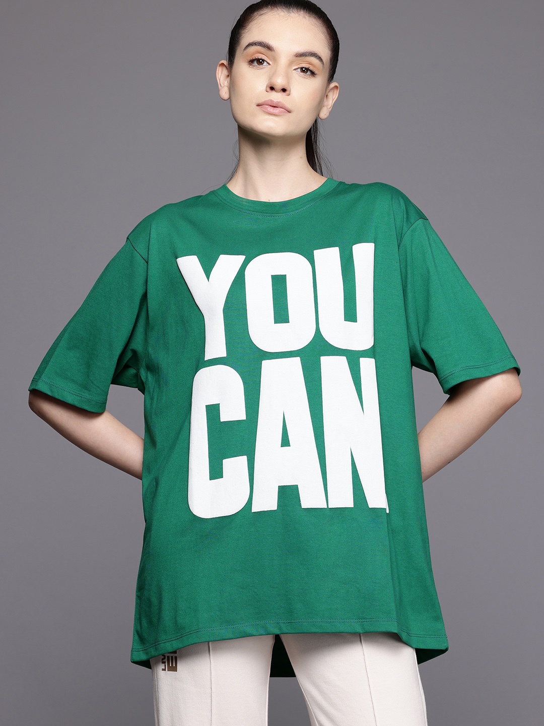 

HRX by Hrithik Roshan Women Typography Printed Oversized T-shirt, Green