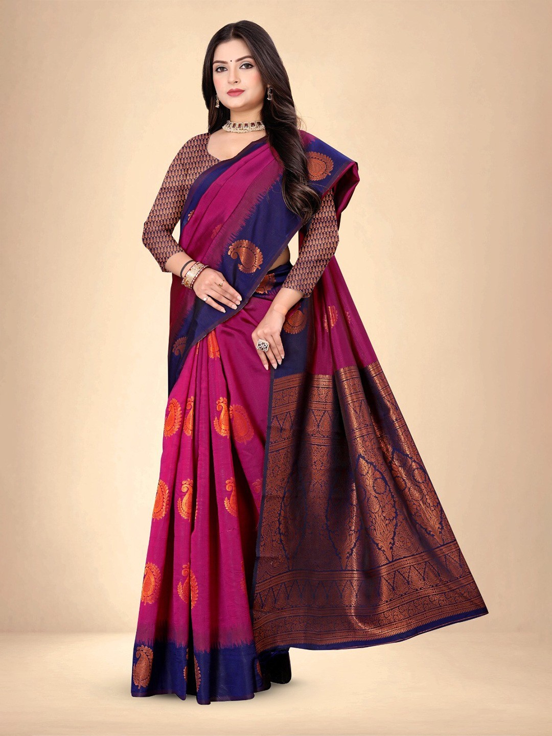 

Abhilasha Woven Design Zari Pure Silk Kanjeevaram Saree, Maroon