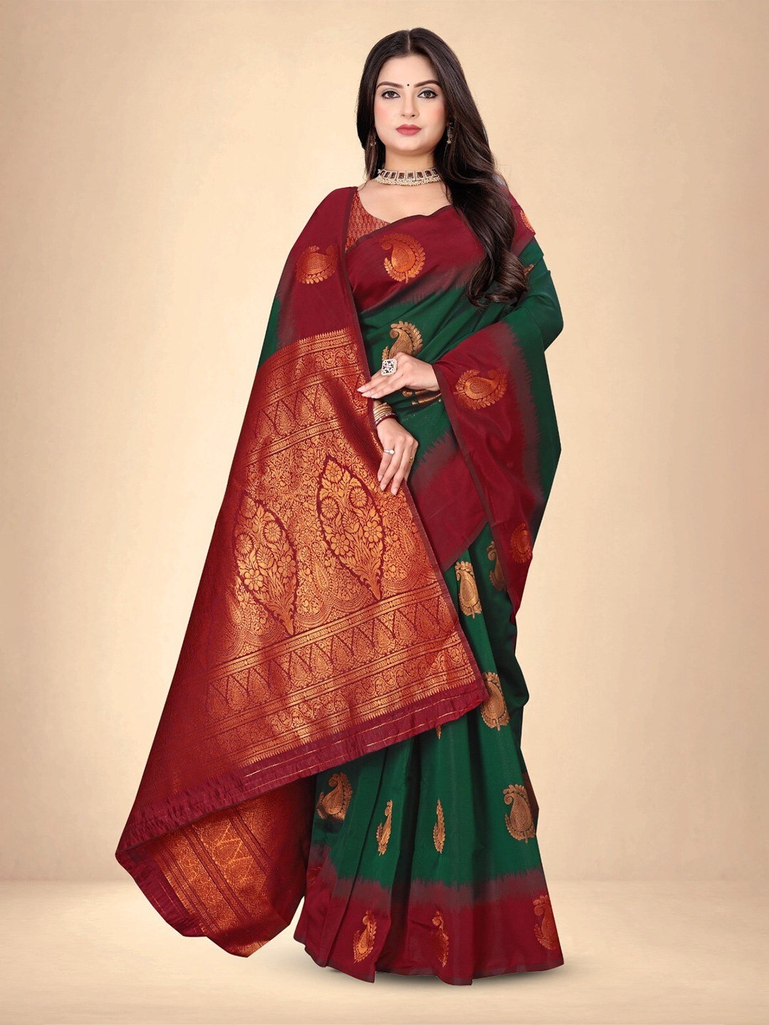 

Abhilasha Ethnic Motifs Zari Pure Silk Kanjeevaram Saree, Green