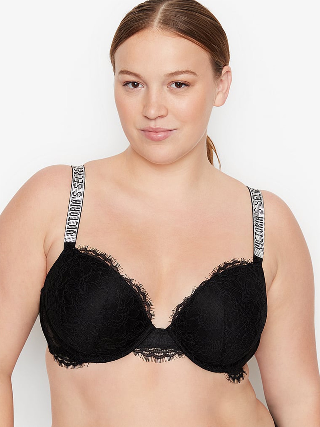 

Victoria's Secret Very Sexy Lace Shine Strap Underwired Push-Up Bra With All Day Comfort, Black