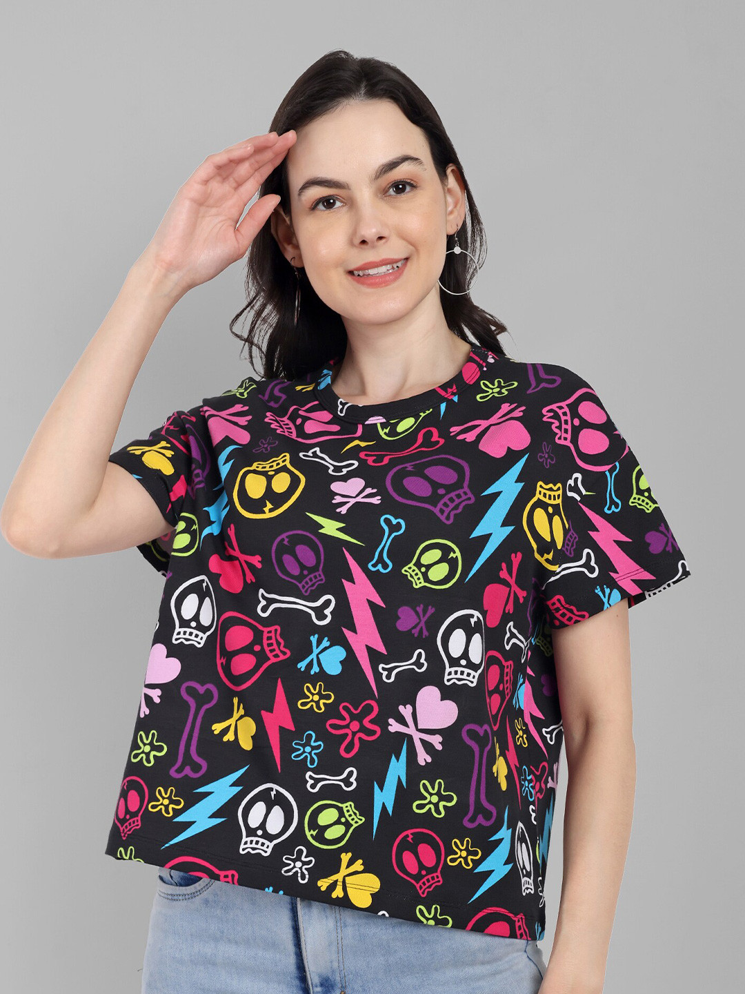 

HEYLAY Graphic Printed Round Neck Cotton Regular Fit T-shirt, Black