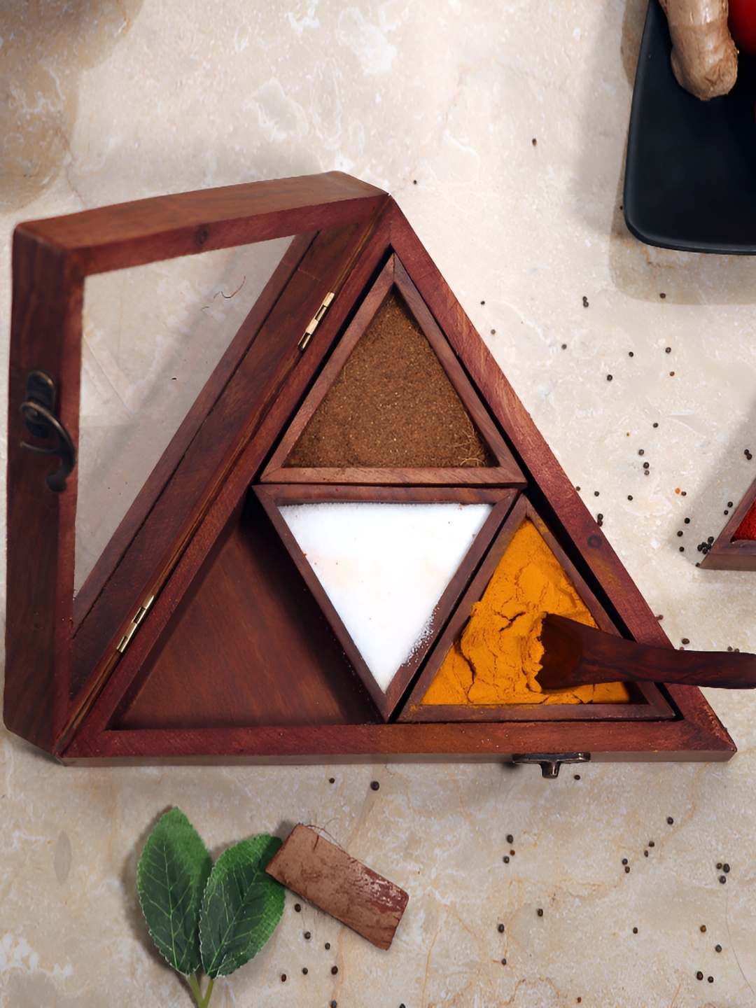 

Designer Library Maroon Wooden Triangular Spice Box