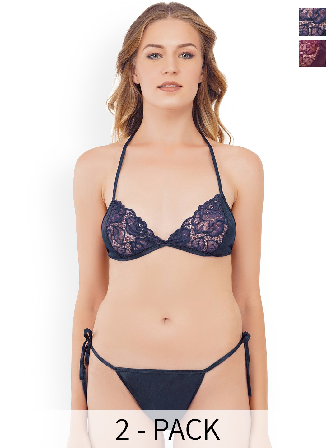 

SELETA Pack Of 2 Self Design Lingerie Set, Purple