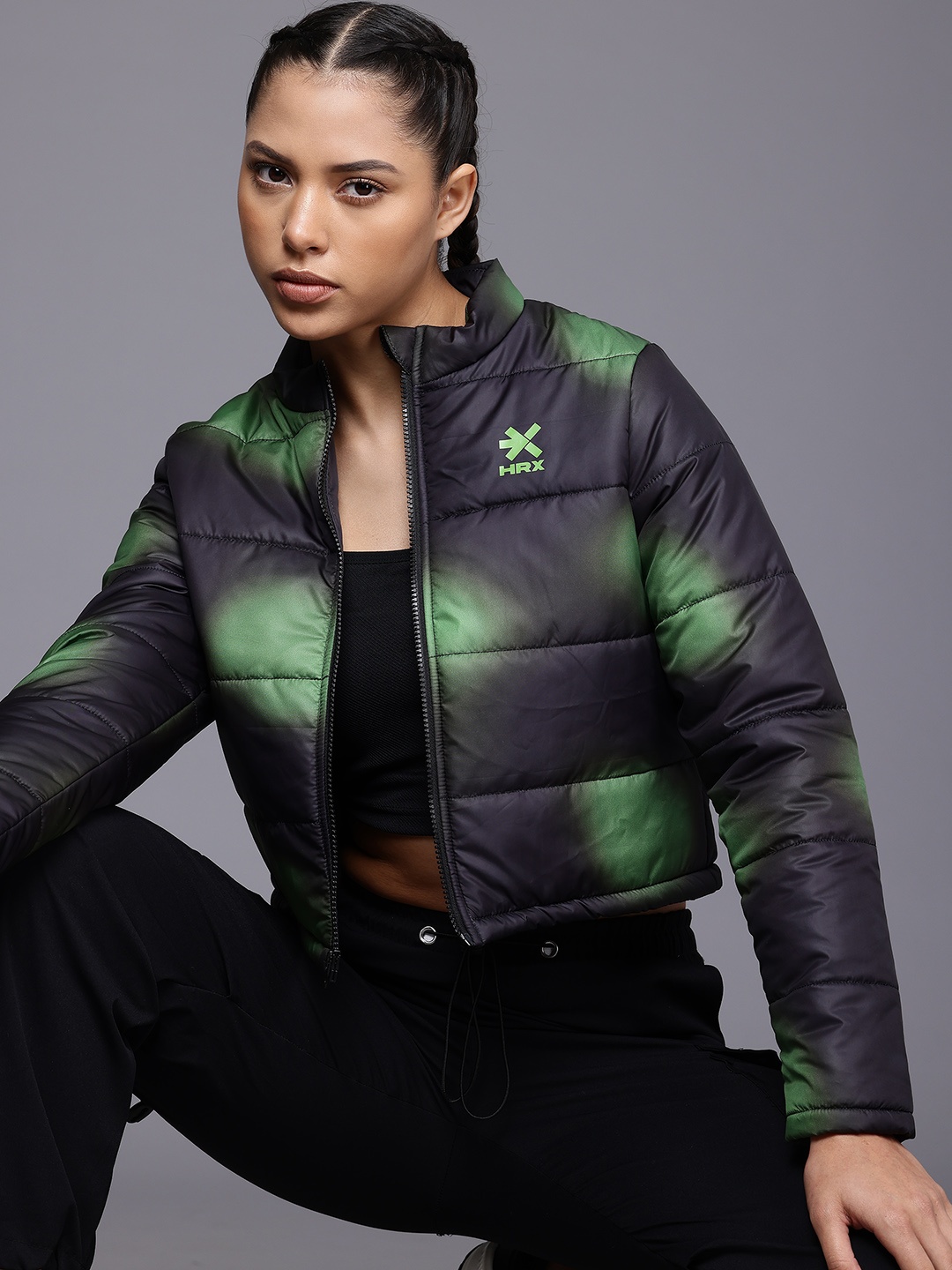 

HRX by Hrithik Roshan Dyed Crop Padded Lifestyle Jacket, Black