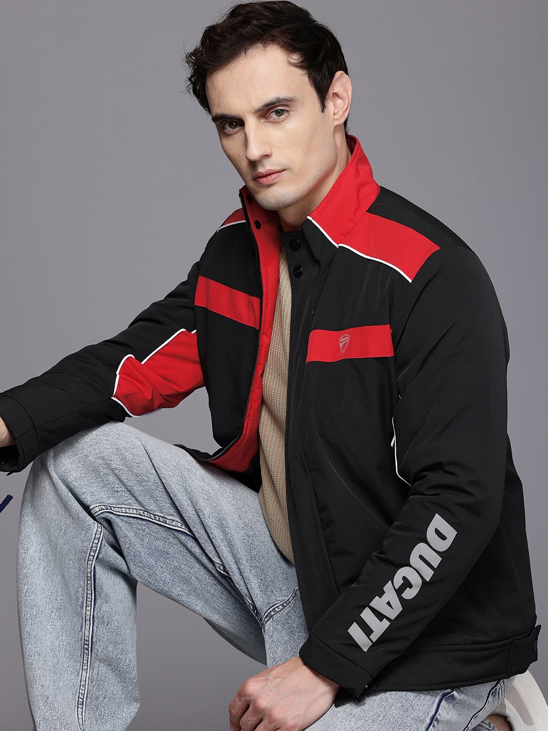 

Ducati Colourblocked Band Collar Padded Jacket, Black
