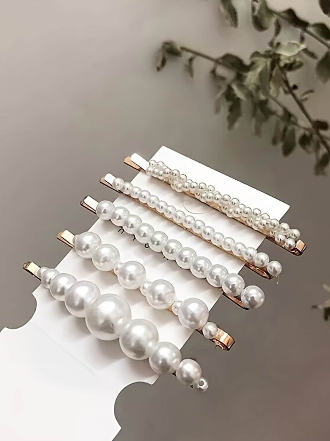 

CHRONEX Set Of 5 Sparkling Faux Pearl Hair Clips, White