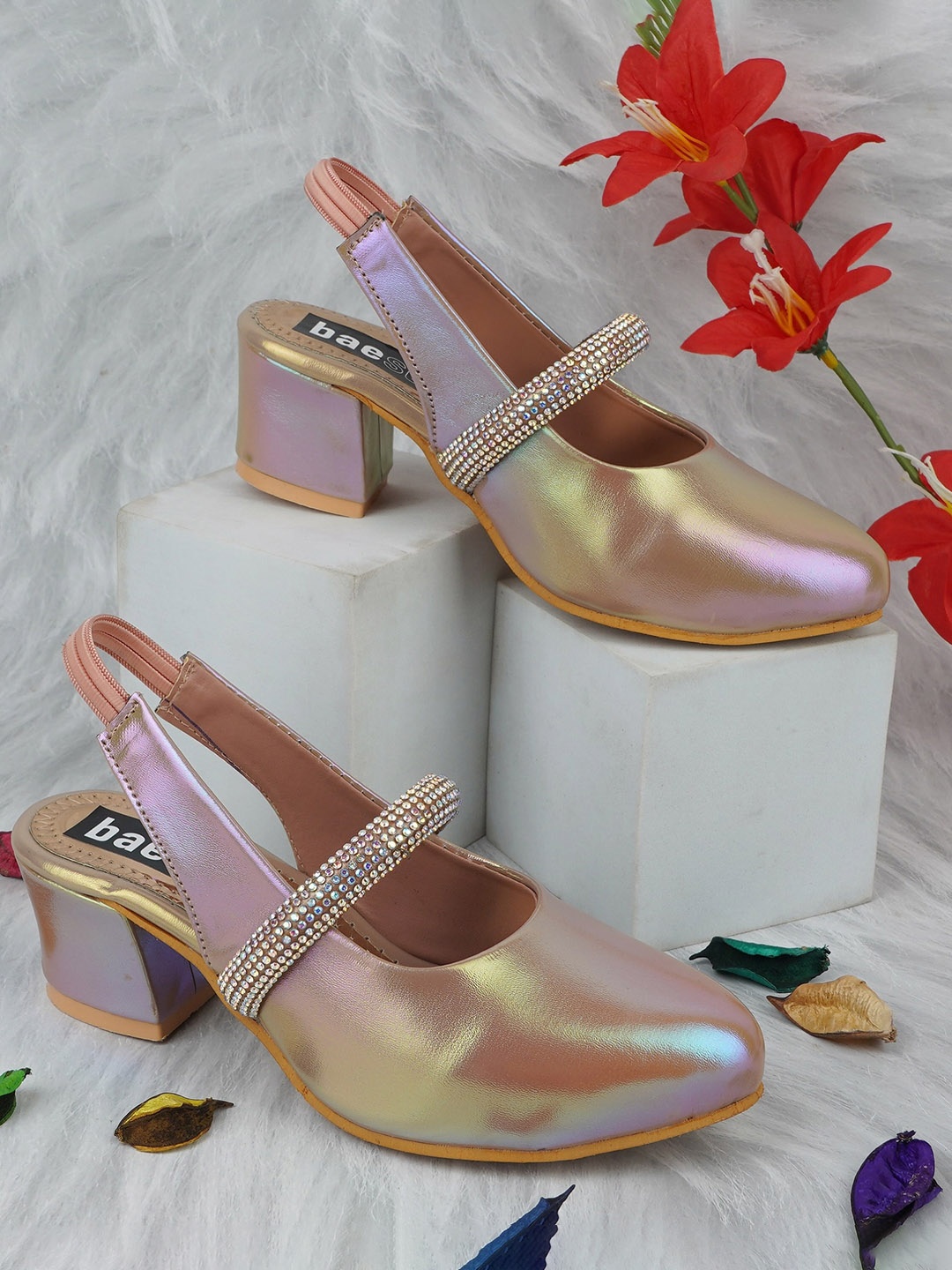 

BAESD Girls Embellished Block Heeled Pumps, Gold
