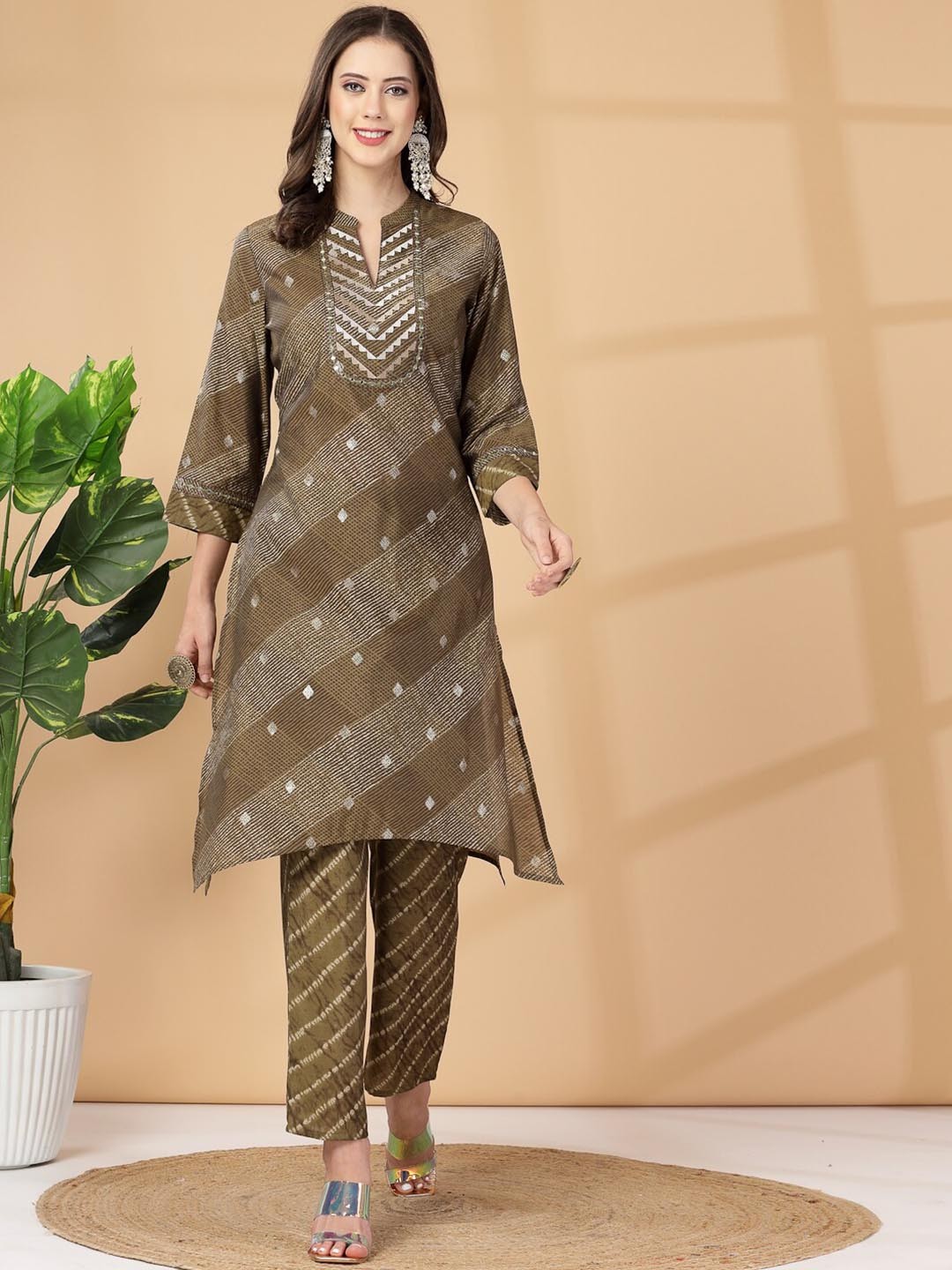 

Nayam By Lakshita Floral Printed Regular Kurta with Palazzo, Olive