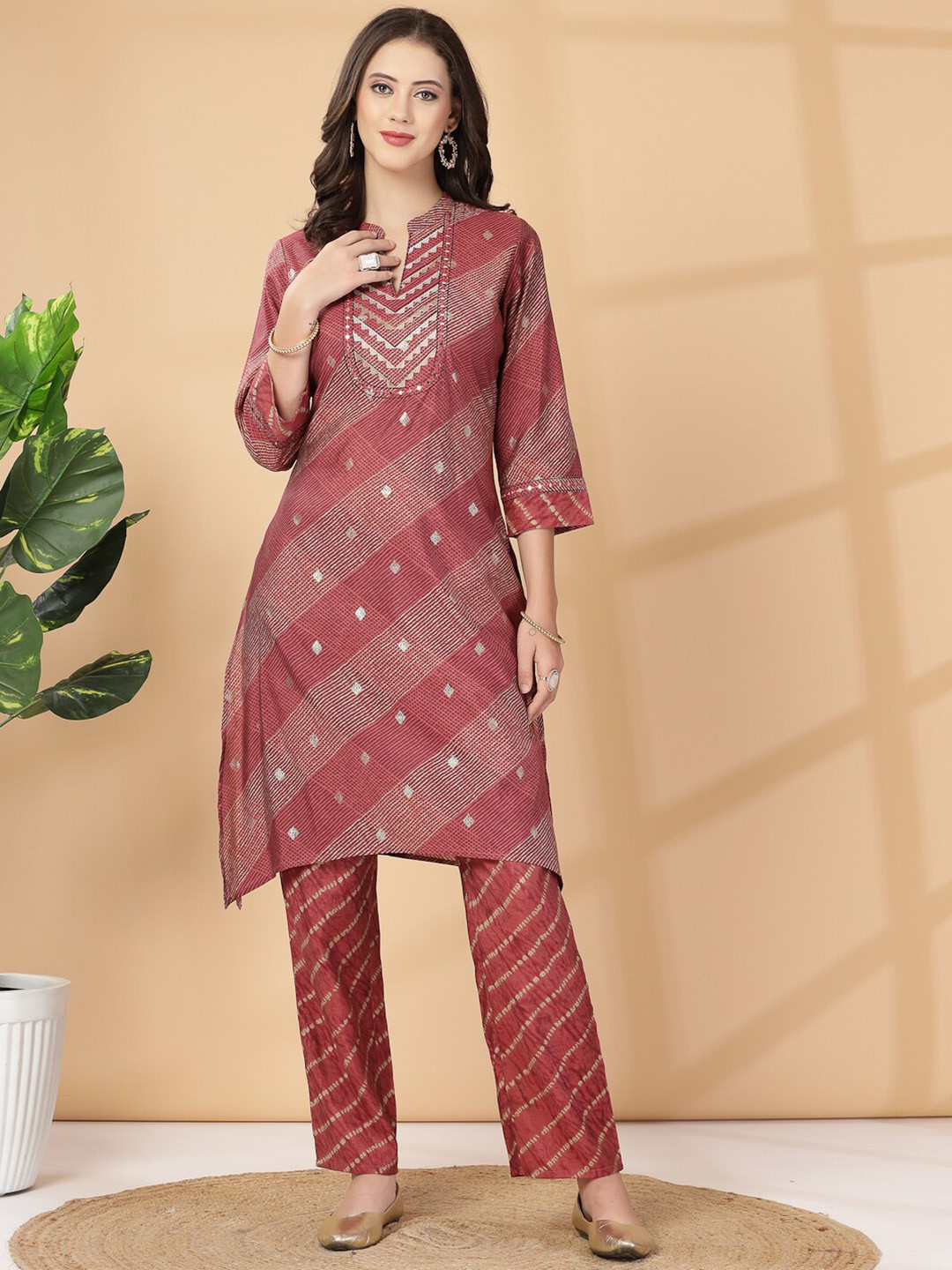 

Nayam By Lakshita Floral Printed Regular Cotton Kurta with Trousers, Rust