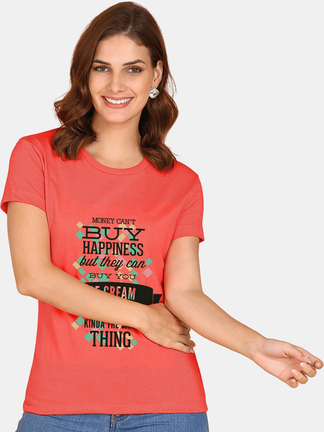 

Wyld Sprog Typography Printed Pure Cotton Regular Fit T-shirt, Rust