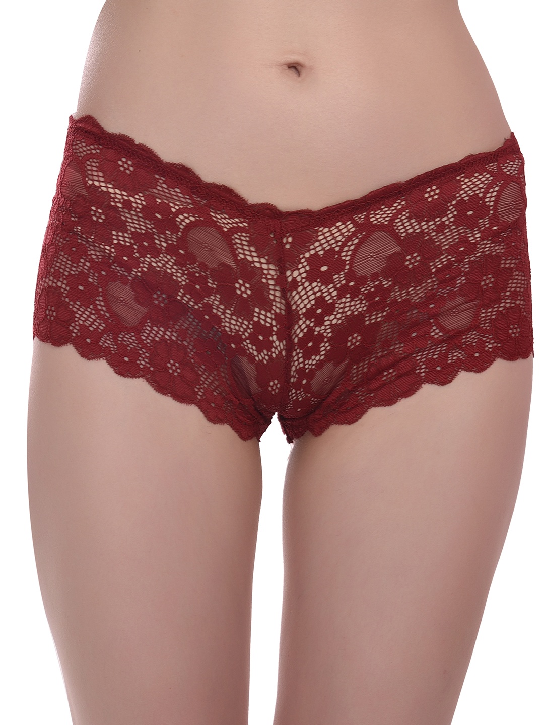 

new blue eyes Self-Design Lace Boyshort Briefs, Maroon